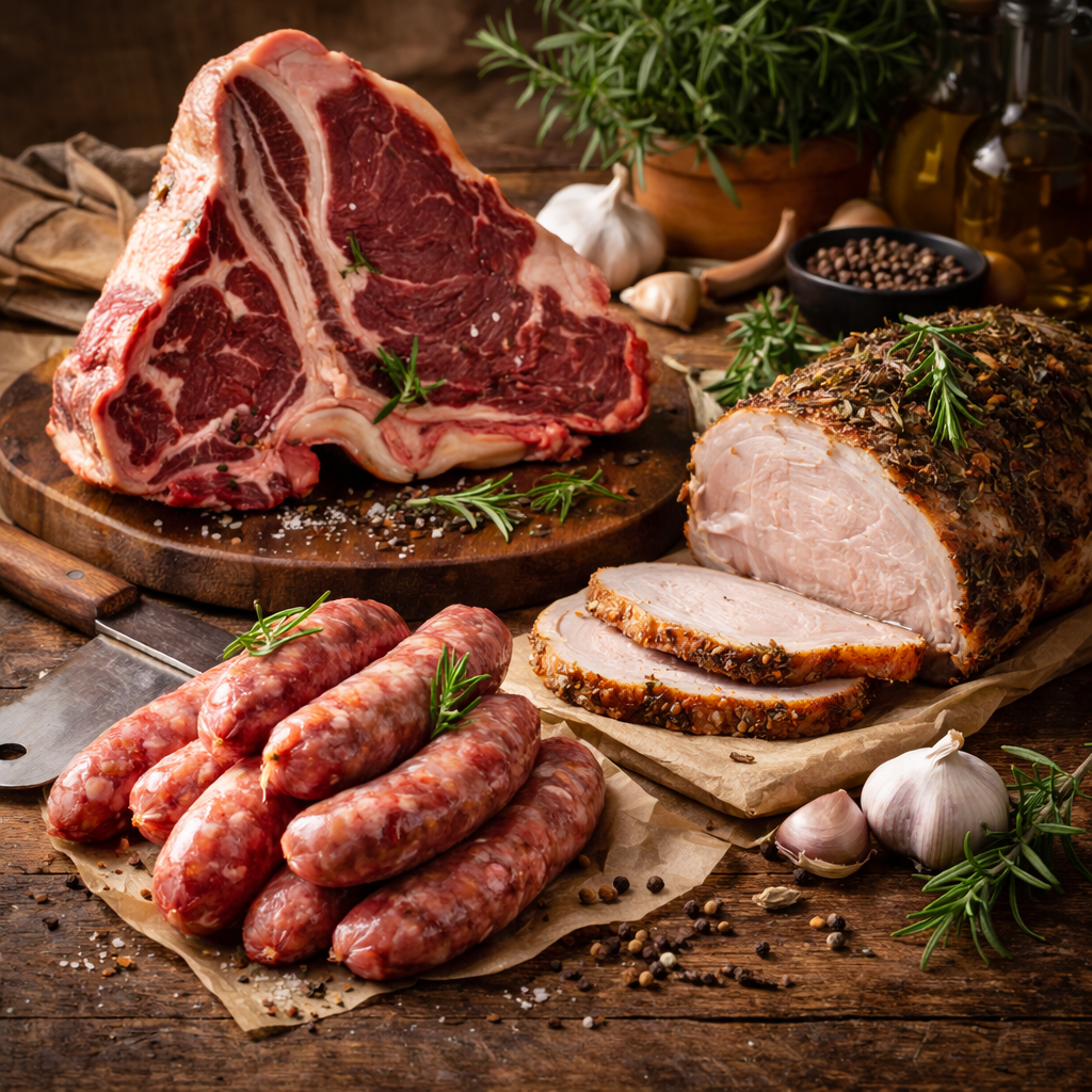 Bistecca alla fiorentina, salsiccia toscana e arrosti artigianali per ristorazione e rivendita professionale