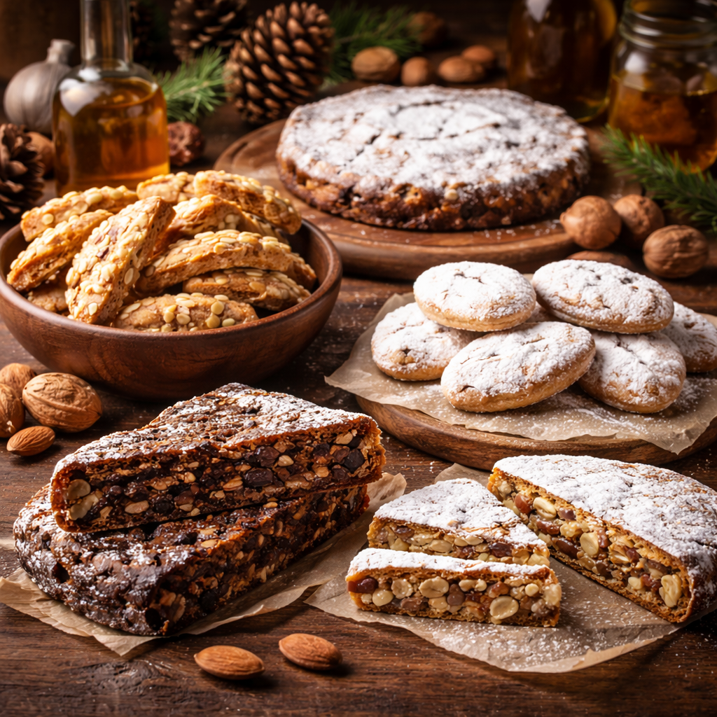 Selezione gourmet di cantucci, ricciarelli e panforte toscano per ristorazione e rivendita professionale
