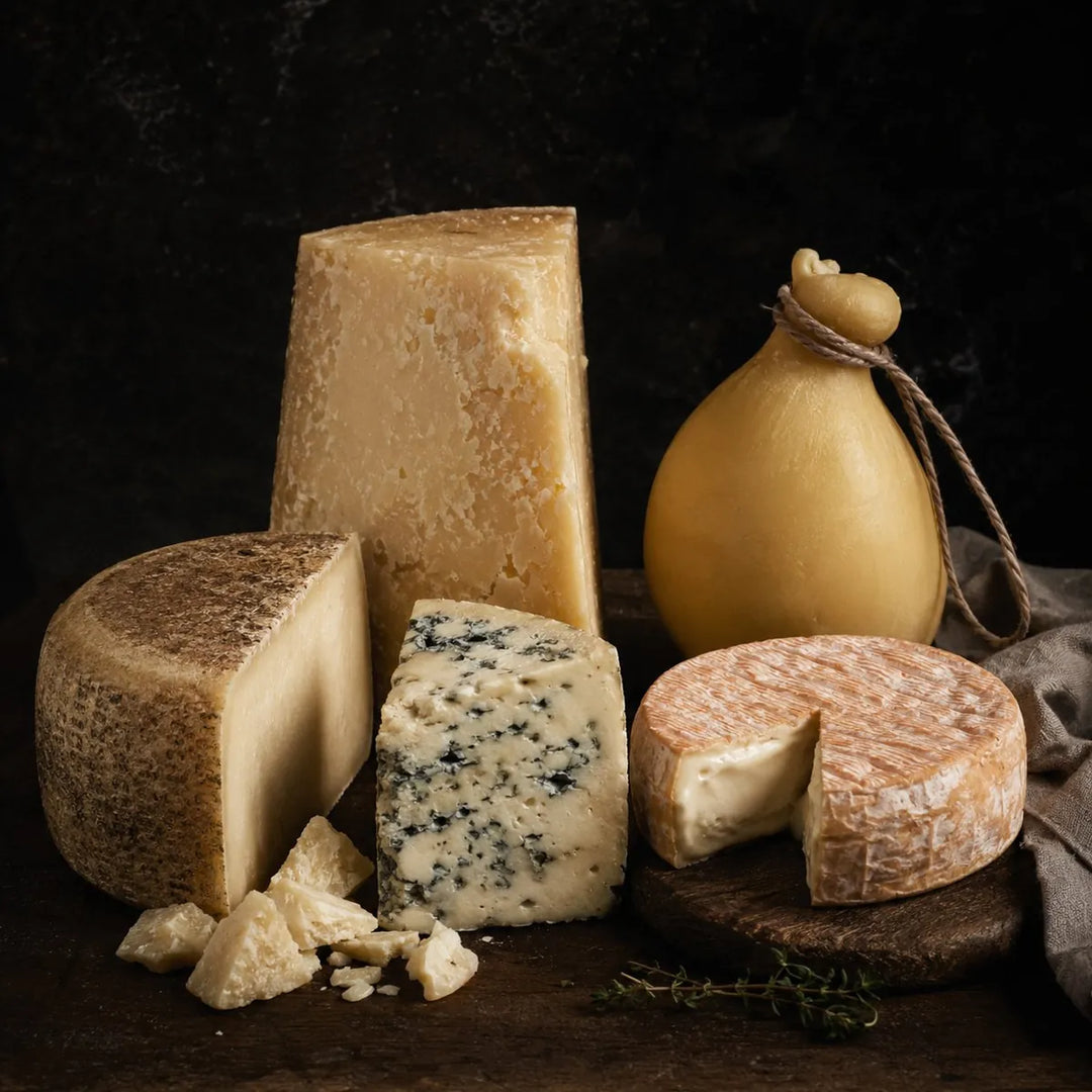 Formaggi DOP e Premium italiani per HoReCa: Parmigiano stagionato, Caciocavallo Auricchio, Gorgonzola DOP, Taleggio crosta lavata, pecorino, selezione Salumeria Toscana B2B
