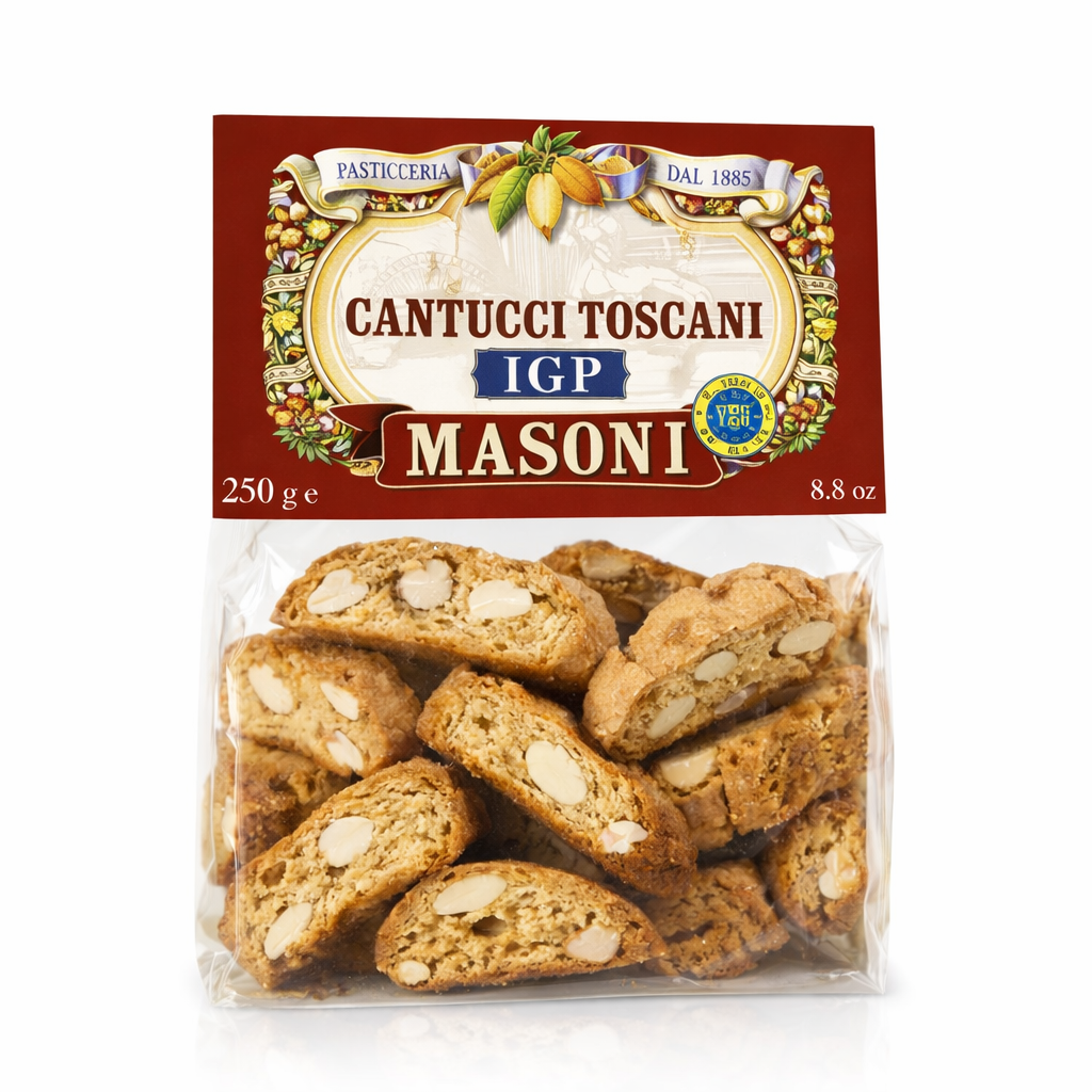 Cantucci Toscani IGP Masoni con mandorle intere, biscotti artigianali toscani certificati IGP in confezione da 250g
