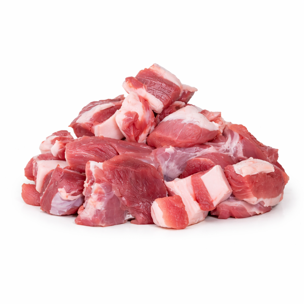 Carnetta di suino etrusco fresca a cubetti allevato in Toscana, taglio professionale per ristorazione e Ho.Re.Ca. B2B
