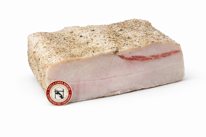 Lardo di Cinta Senese DOP intero con bollino del Consorzio, salume toscano artigianale per vendita all’ingrosso B2B