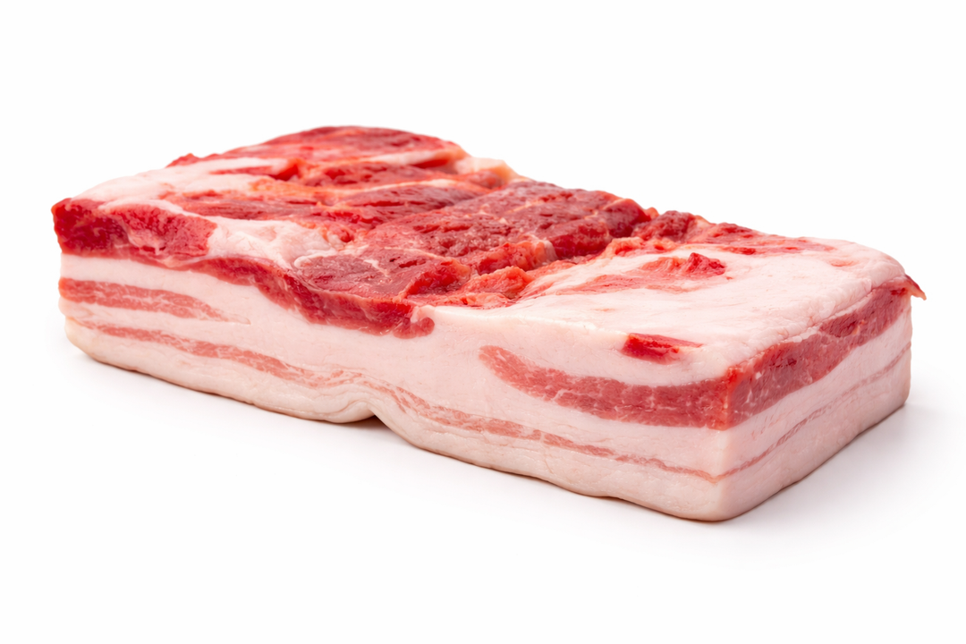 Pancetta fresca di suino etrusco allevato in Toscana, taglio intero con stratificazione naturale per ristorazione e Ho.Re.Ca. B2B
