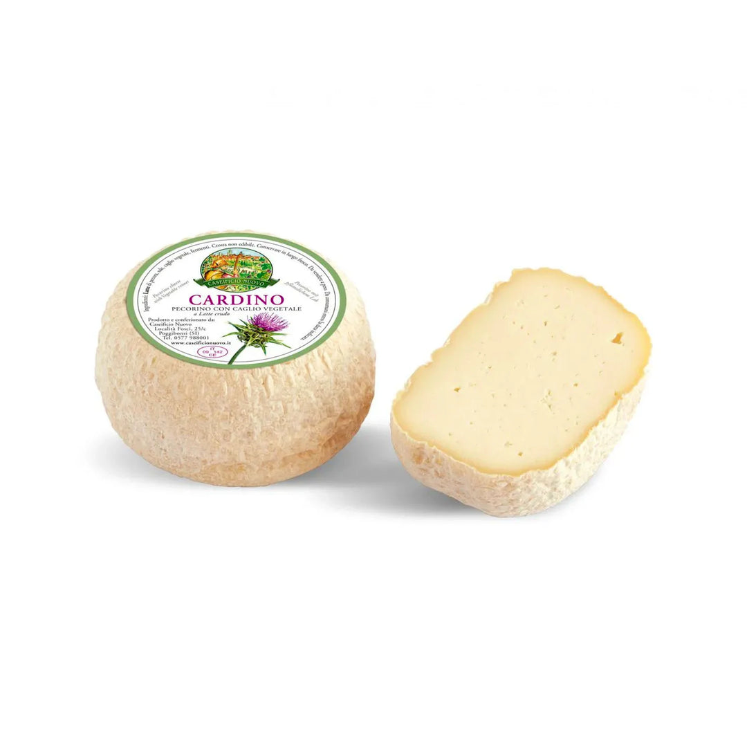 Pecorino a caglio vegetale artigianale del Caseificio Nuovo di Poggibonsi su sfondo bianco per ristorazione e gastronomia B2B