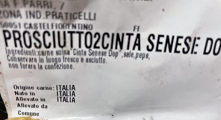 Prosciutto di Cinta Senese Kg 8 - Salumeria ToscanaProsciutto di Cinta Senese Kg 8Salumificio TognettiSalumeria ToscanaProsciutto crudo di Cinta Senese DOPProsciutto di Cinta Senese Kg 8