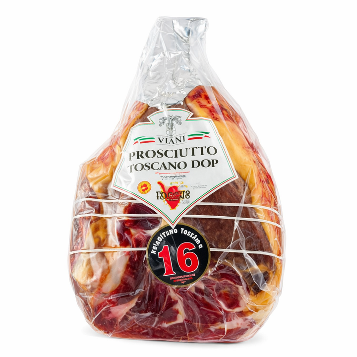 Prosciutto Toscano DOP disossato intero da 8 kg, stagionato secondo disciplinare, confezionato sottovuoto per uso professionale Horeca
