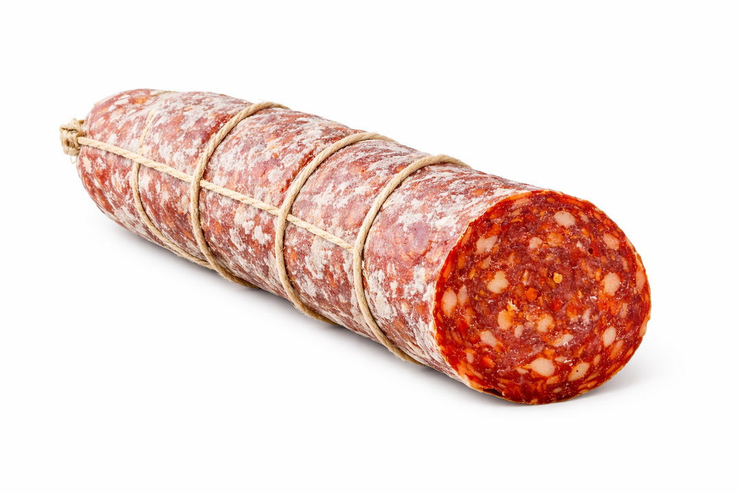 Salame piccante artigianale intero, salume stagionato per fornitura B2B Horeca