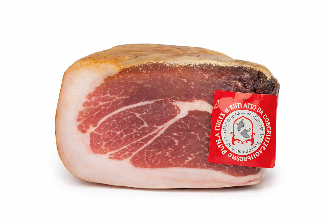 Trancio di Prosciutto Crudo di Cinta Senese DOP con bollino del Consorzio, salume toscano certificato per fornitura B2B Horeca